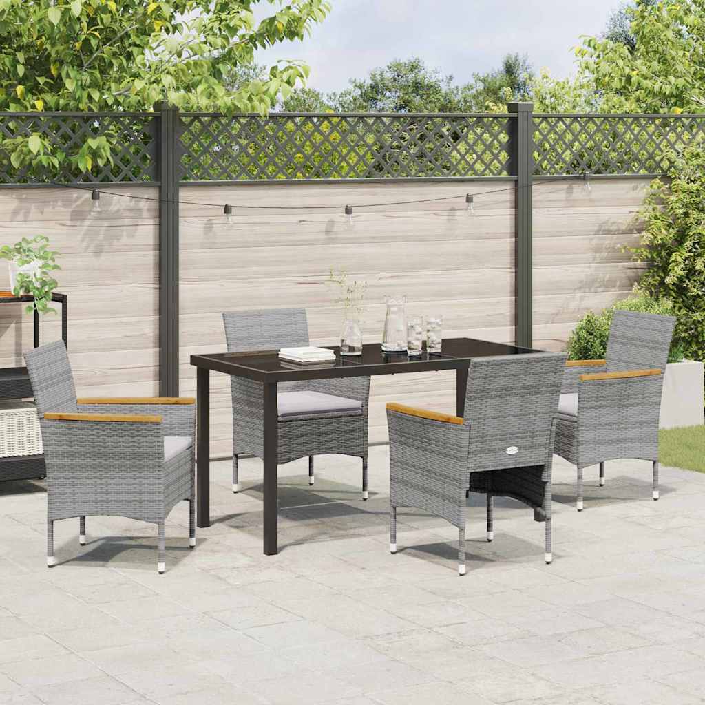 Set da Pranzo per Giardino con cuscino 5 pcs Grigio Poly Rattan - homemem39