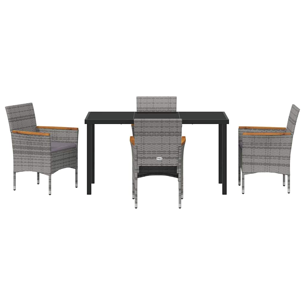Set da Pranzo per Giardino con cuscino 5 pcs Grigio Poly Rattan - homemem39