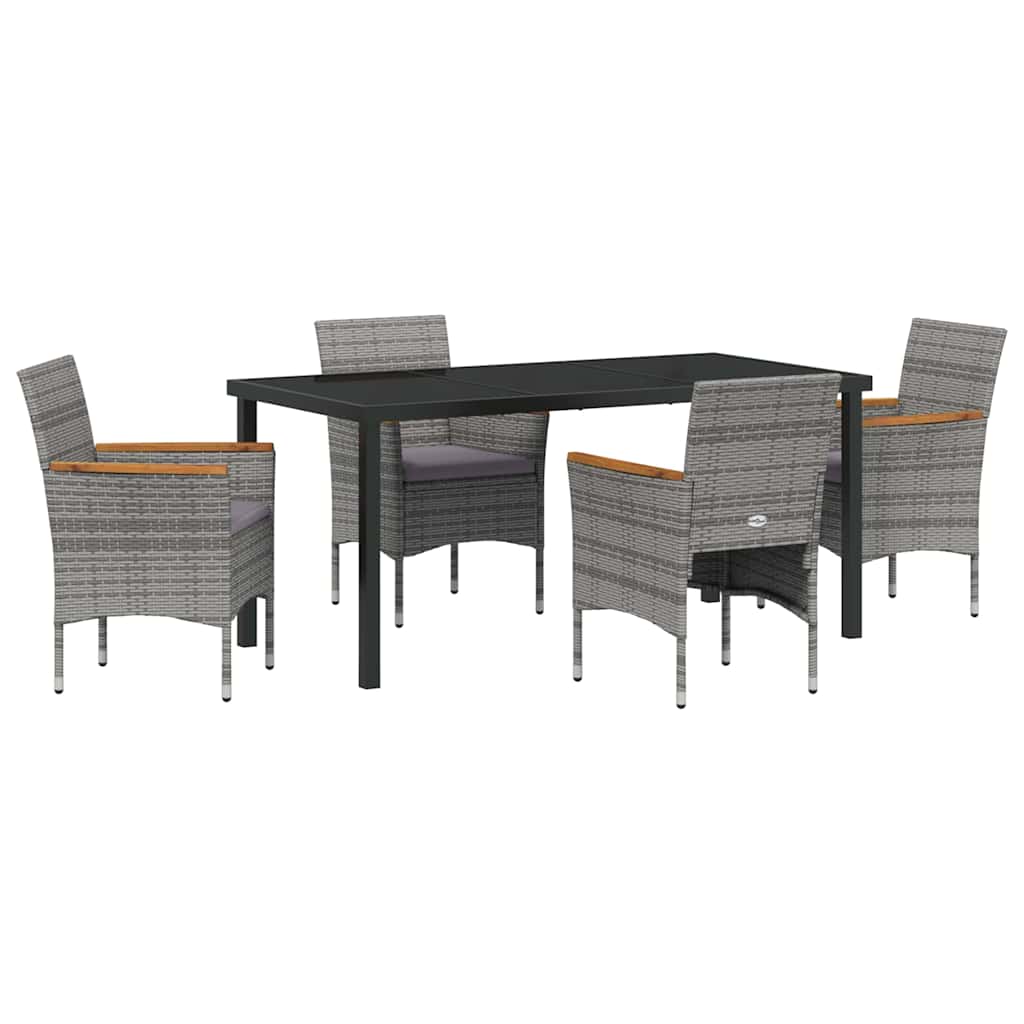 Set da Pranzo per Giardino con cuscino 5 pcs Grigio Poly Rattan - homemem39