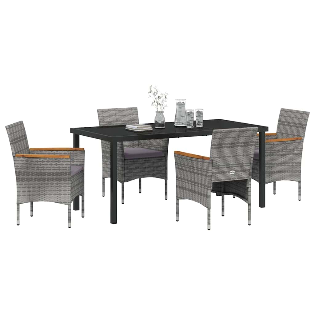 Set da Pranzo per Giardino con cuscino 5 pcs Grigio Poly Rattan - homemem39