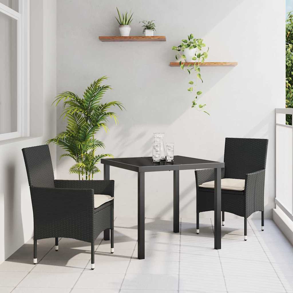 Set da Pranzo per Giardino con cuscino 3 pcs Nero Poly Rattan - homemem39