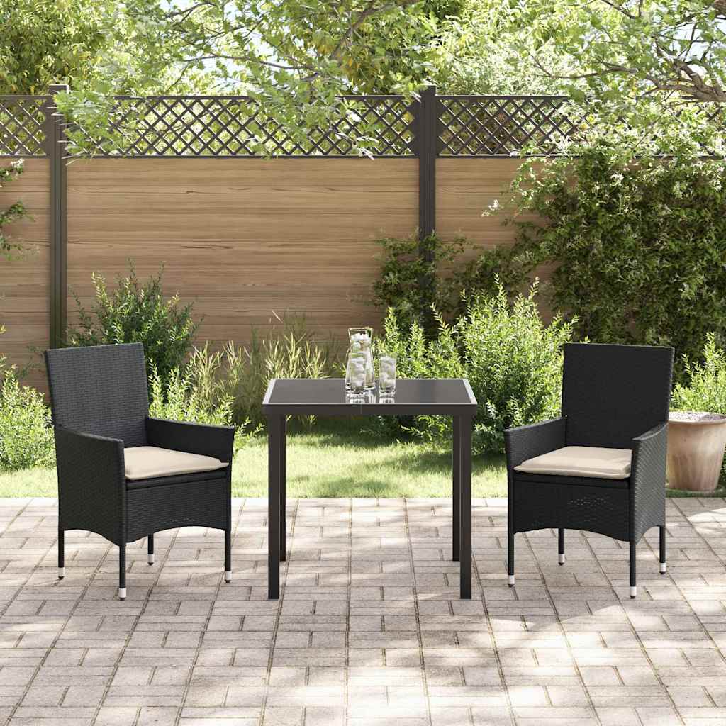 Set da Pranzo per Giardino con cuscino 3 pcs Nero Poly Rattan - homemem39