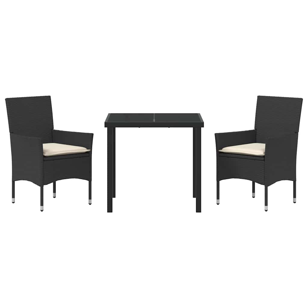 Set da Pranzo per Giardino con cuscino 3 pcs Nero Poly Rattan - homemem39