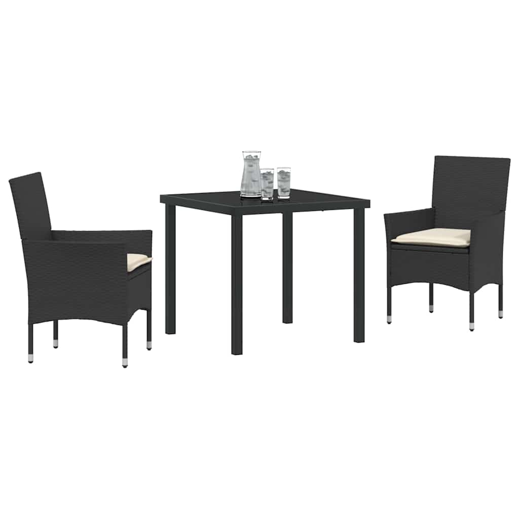 Set da Pranzo per Giardino con cuscino 3 pcs Nero Poly Rattan - homemem39