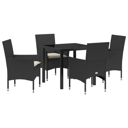 Set da Pranzo per Giardino con cuscino 5 pcs Nero Poly Rattan - homemem39