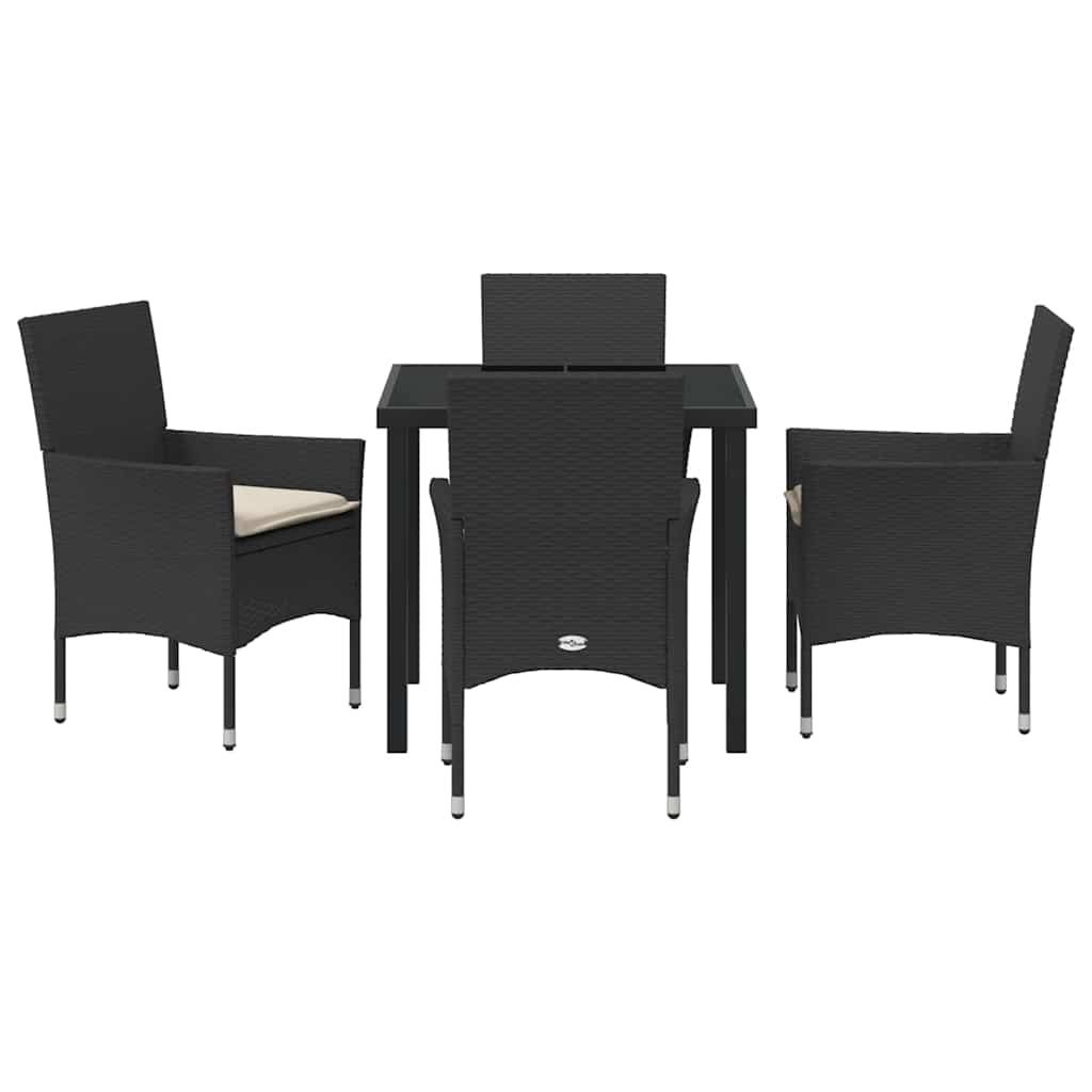 Set da Pranzo per Giardino con cuscino 5 pcs Nero Poly Rattan - homemem39