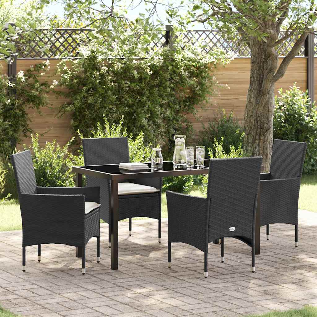 Set da Pranzo per Giardino con cuscino 5 pcs Nero Poly Rattan - homemem39