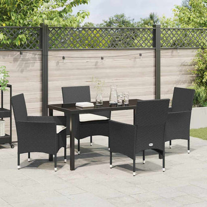 Set da Pranzo per Giardino con cuscino 5 pcs Nero Poly Rattan - homemem39