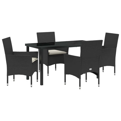 Set da Pranzo per Giardino con cuscino 5 pcs Nero Poly Rattan - homemem39