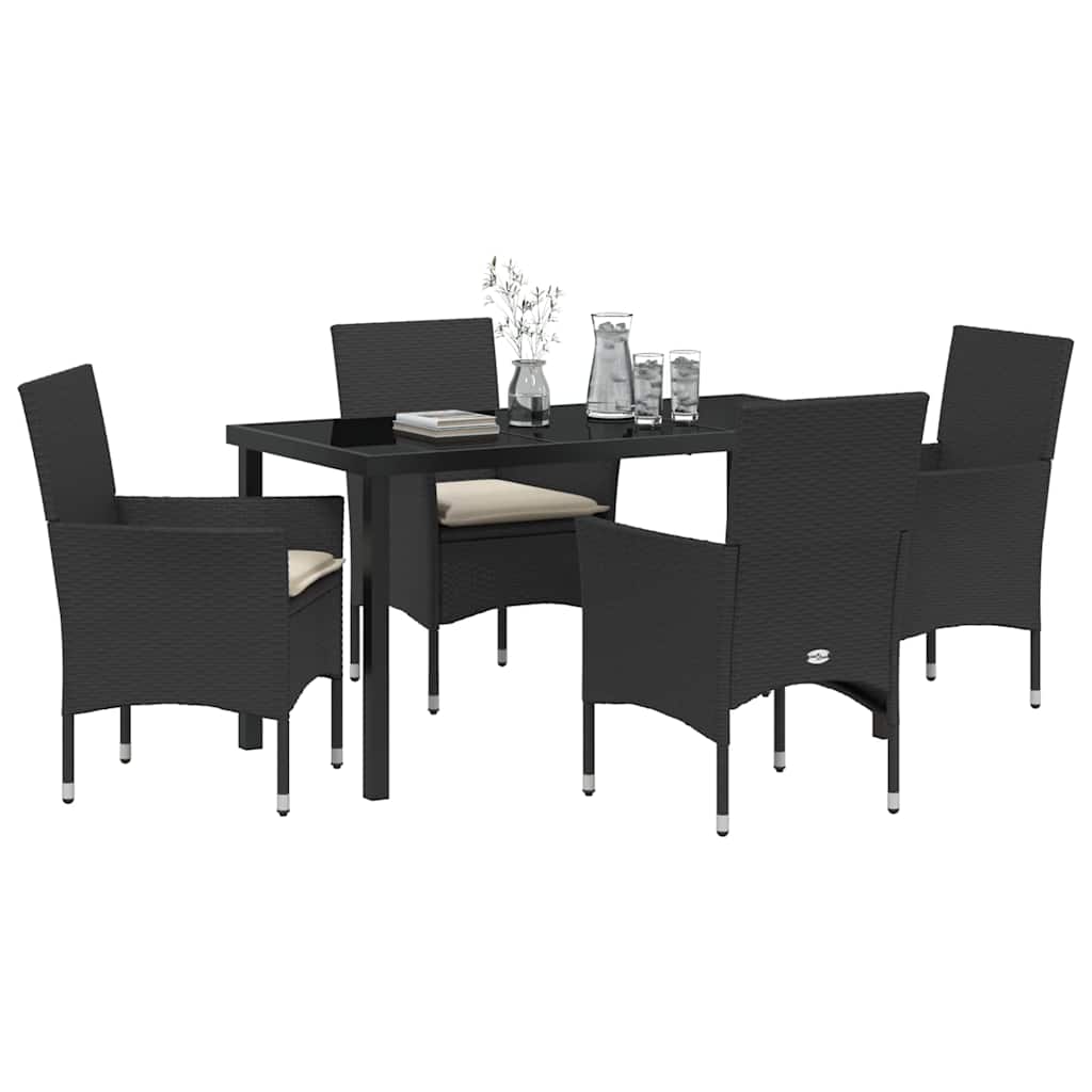 Set da Pranzo per Giardino con cuscino 5 pcs Nero Poly Rattan - homemem39