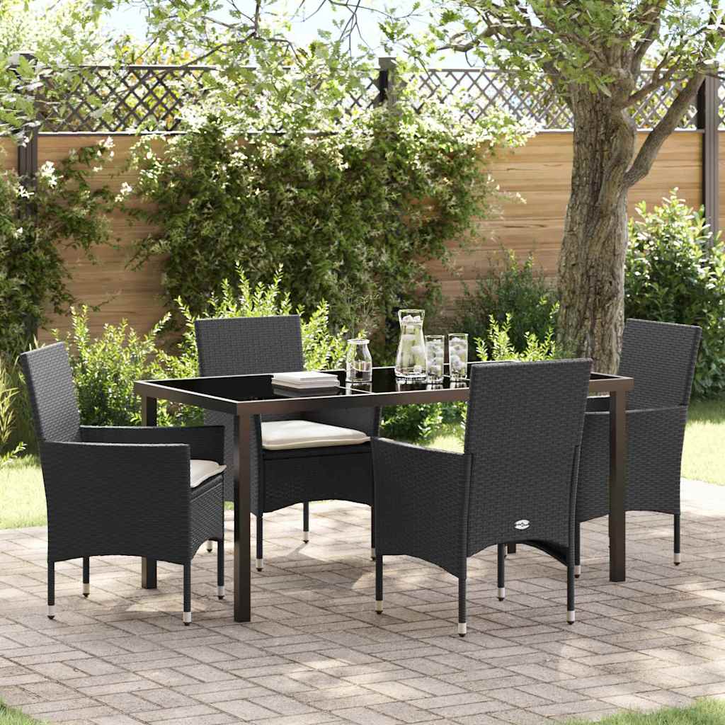 Set da Pranzo per Giardino con cuscino 5 pcs Nero Poly Rattan - homemem39