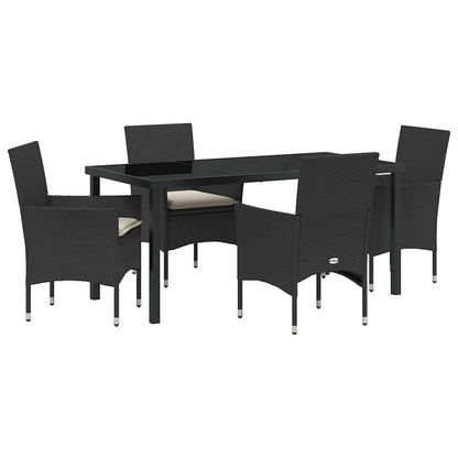 Set da Pranzo per Giardino con cuscino 5 pcs Nero Poly Rattan - homemem39