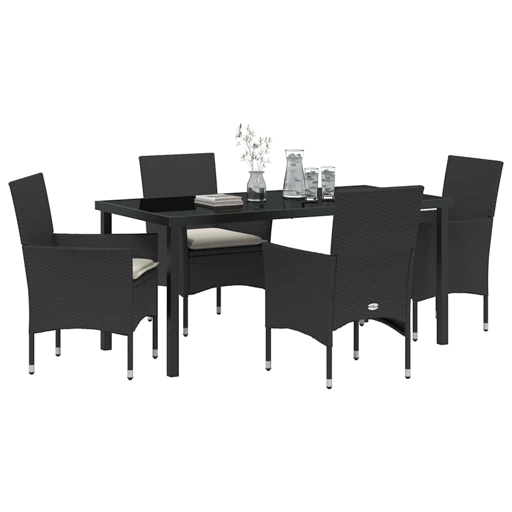 Set da Pranzo per Giardino con cuscino 5 pcs Nero Poly Rattan - homemem39