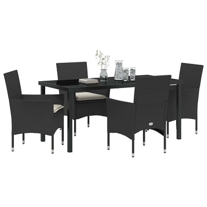 Set da Pranzo per Giardino con cuscino 5 pcs Nero Poly Rattan - homemem39