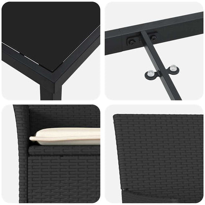 Set da Pranzo per Giardino con cuscino 7 pcs Nero Poly Rattan - homemem39