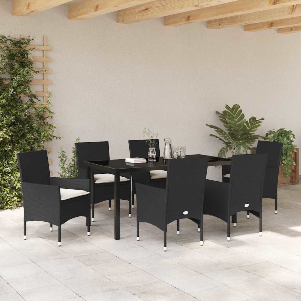 Set da Pranzo per Giardino con cuscino 7 pcs Nero Poly Rattan - homemem39