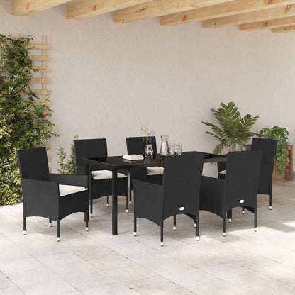 Set da Pranzo per Giardino con cuscino 7 pcs Nero Poly Rattan - homemem39