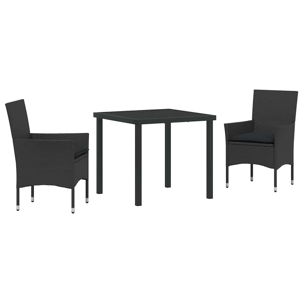 Set da Pranzo per Giardino con cuscino 3 pcs Nero Poly Rattan - homemem39