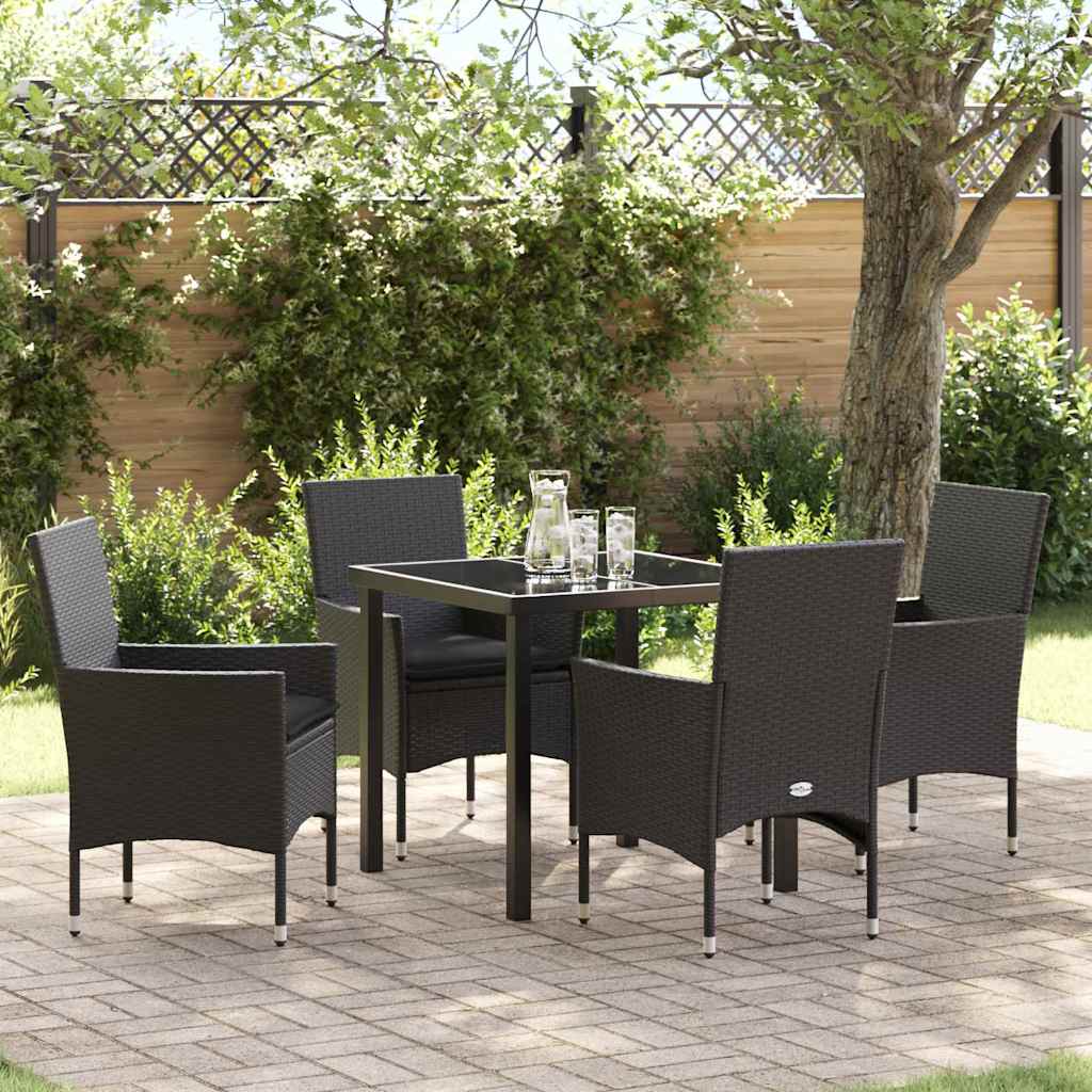 Set da Pranzo per Giardino con cuscino 5 pcs Nero Poly Rattan - homemem39