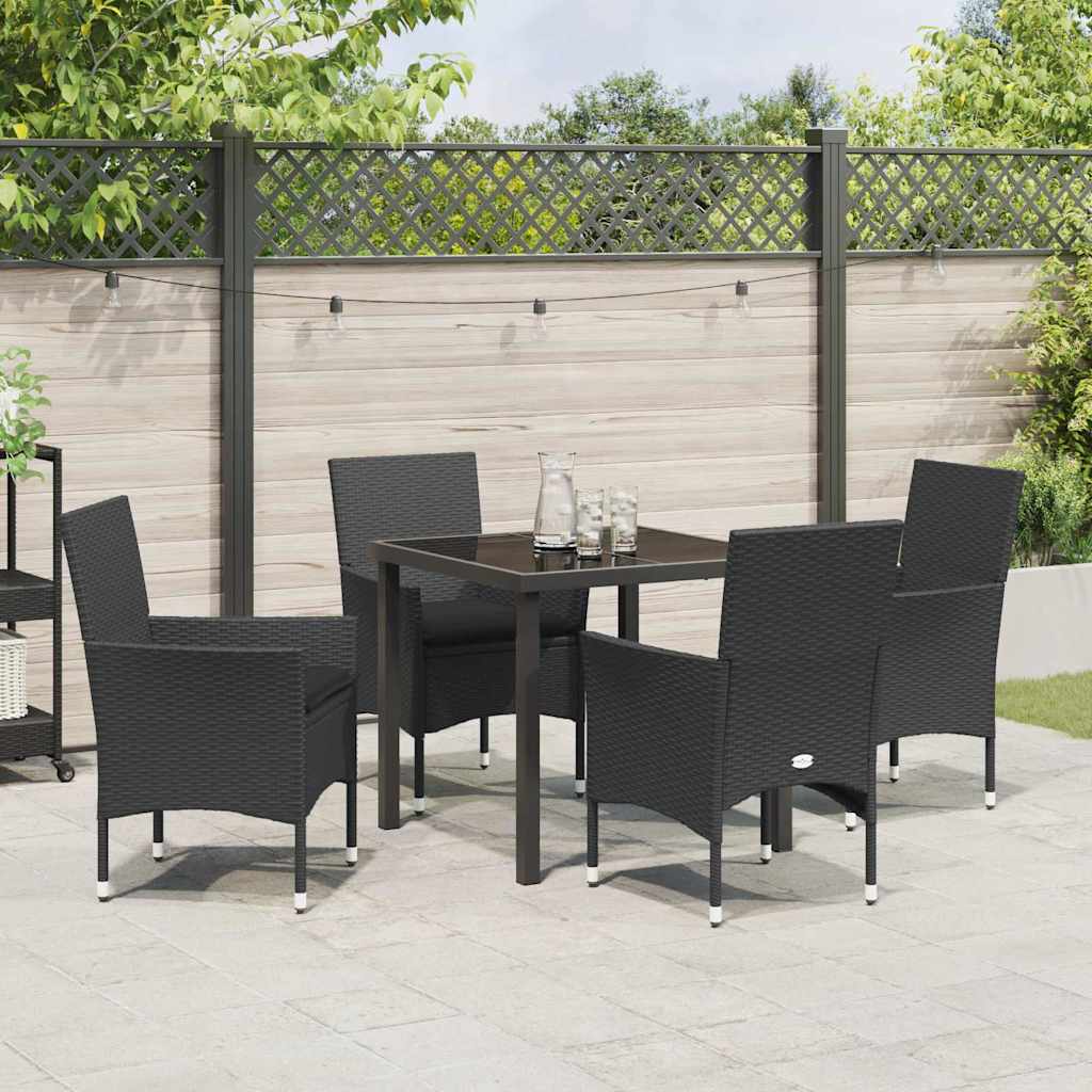 Set da Pranzo per Giardino con cuscino 5 pcs Nero Poly Rattan - homemem39