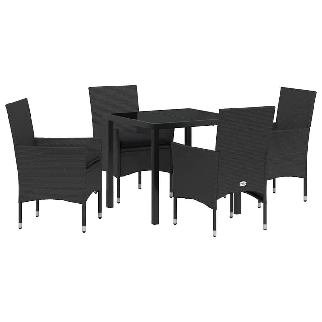Set da Pranzo per Giardino con cuscino 5 pcs Nero Poly Rattan - homemem39