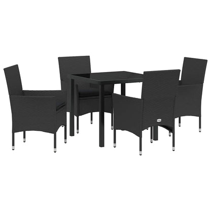 Set da Pranzo per Giardino con cuscino 5 pcs Nero Poly Rattan - homemem39