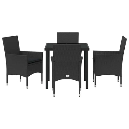 Set da Pranzo per Giardino con cuscino 5 pcs Nero Poly Rattan - homemem39