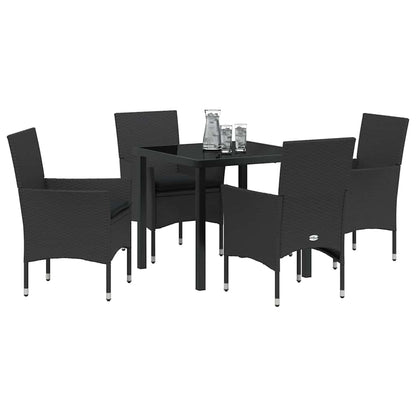 Set da Pranzo per Giardino con cuscino 5 pcs Nero Poly Rattan - homemem39