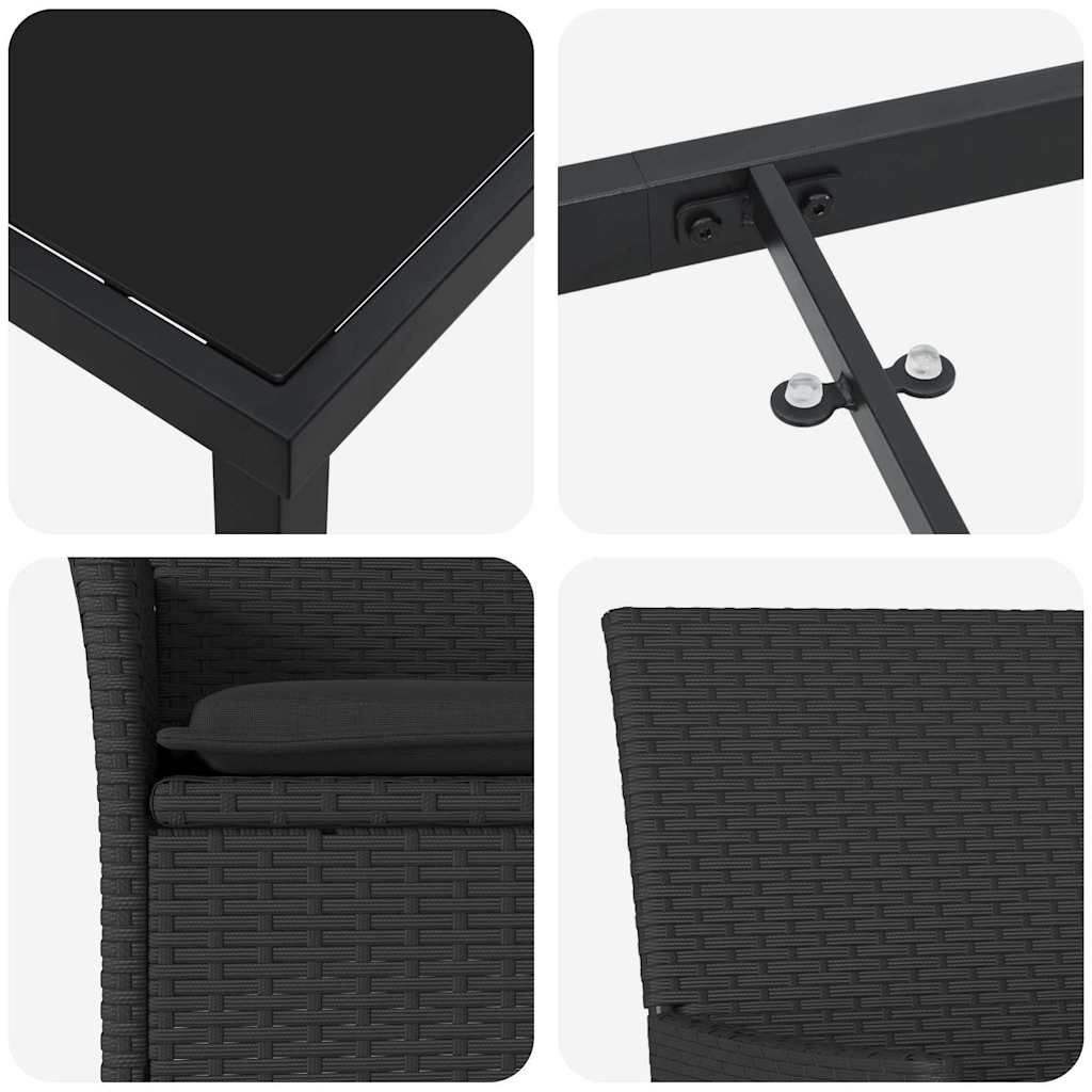 Set da Pranzo per Giardino con cuscino 5 pcs Nero polyrattan