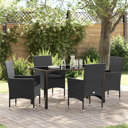 Set da Pranzo per Giardino con cuscino 5 pcs Nero polyrattan