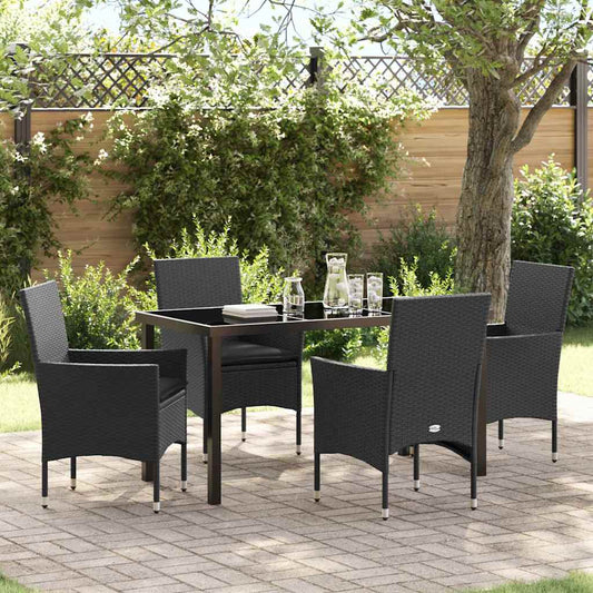 Set da Pranzo per Giardino con cuscino 5 pcs Nero polyrattan