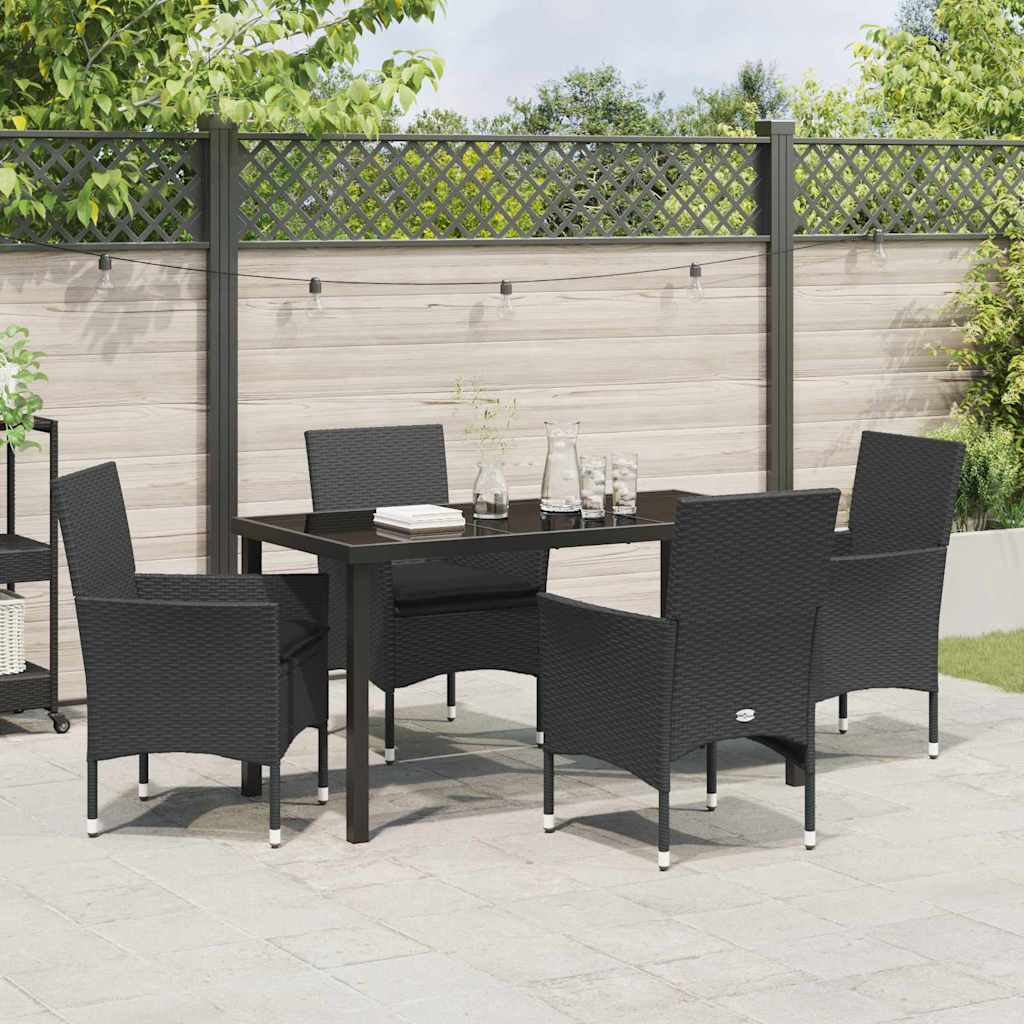 Set da Pranzo per Giardino con cuscino 5 pcs Nero polyrattan