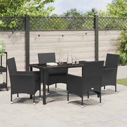 Set da Pranzo per Giardino con cuscino 5 pcs Nero polyrattan