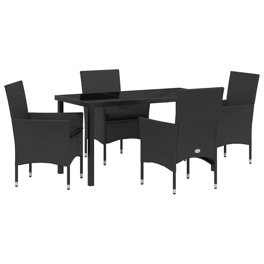 Set da Pranzo per Giardino con cuscino 5 pcs Nero polyrattan