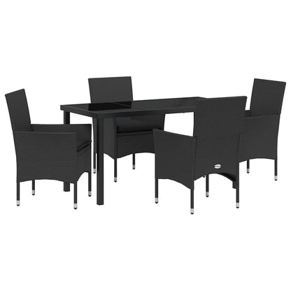 Set da Pranzo per Giardino con cuscino 5 pcs Nero polyrattan