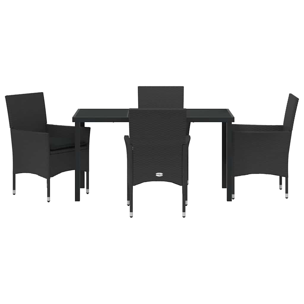 Set da Pranzo per Giardino con cuscino 5 pcs Nero polyrattan