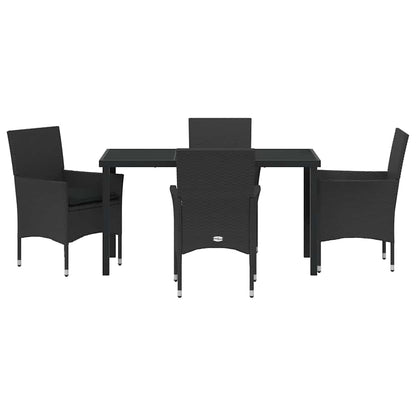 Set da Pranzo per Giardino con cuscino 5 pcs Nero polyrattan