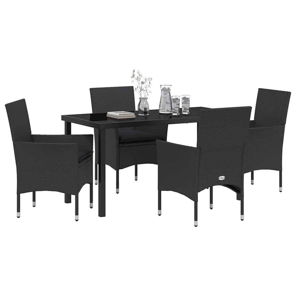 Set da Pranzo per Giardino con cuscino 5 pcs Nero polyrattan