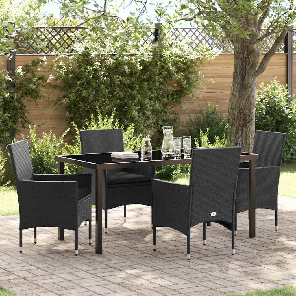 Set da Pranzo per Giardino con cuscino 5 pcs Nero Poly Rattan - homemem39