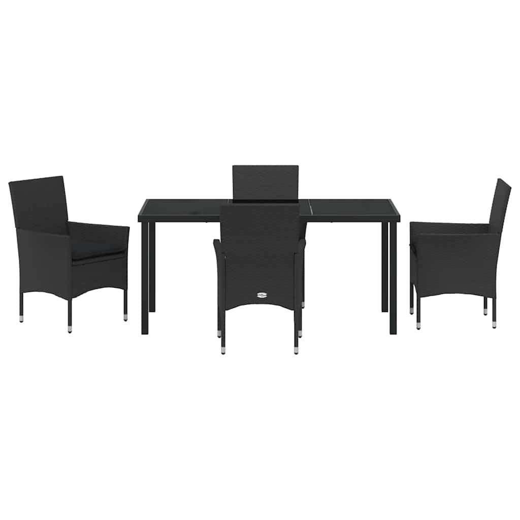Set da Pranzo per Giardino con cuscino 5 pcs Nero Poly Rattan - homemem39