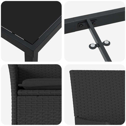 Set da Pranzo per Giardino con cuscino 7 pcs Nero Poly Rattan - homemem39