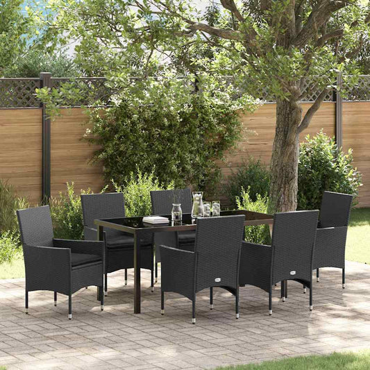 Set da Pranzo per Giardino con cuscino 7 pcs Nero Poly Rattan - homemem39