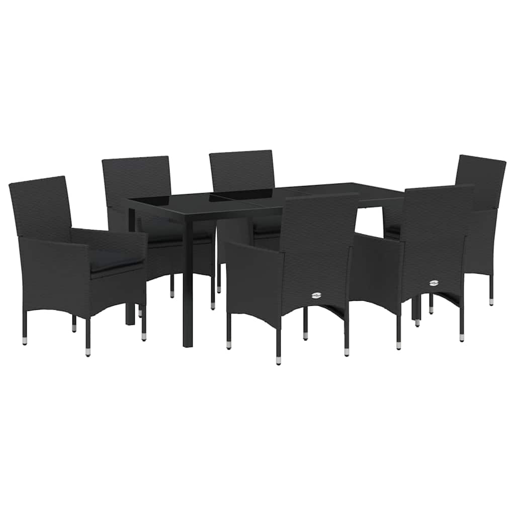 Set da Pranzo per Giardino con cuscino 7 pcs Nero Poly Rattan - homemem39