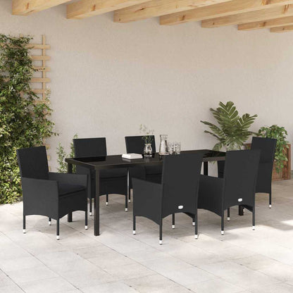 Set da Pranzo per Giardino con cuscino 7 pcs Nero polyrattan | homemem39