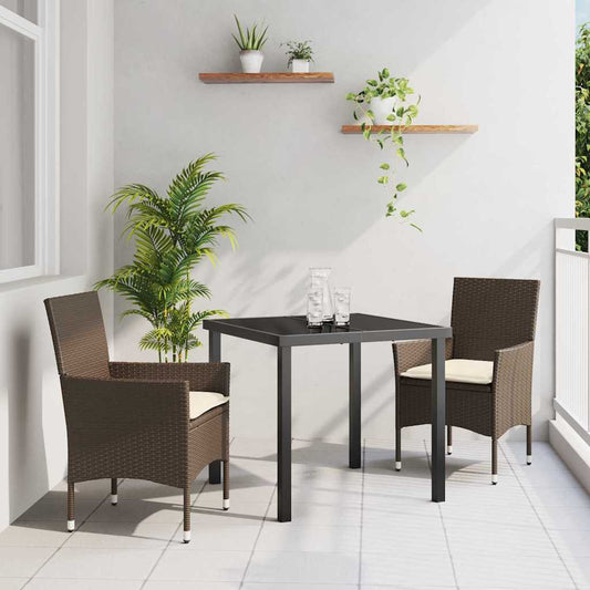 Set da Pranzo per Giardino 3 pcs Marrone Poly Rattan - homemem39
