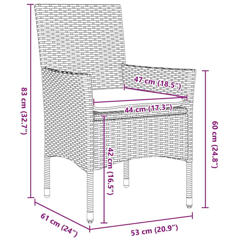 Set da Pranzo per Giardino 3 pcs Marrone Poly Rattan - homemem39