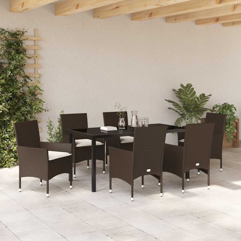 Set da Pranzo per Giardino 7 pcs Marrone Poly Rattan - homemem39