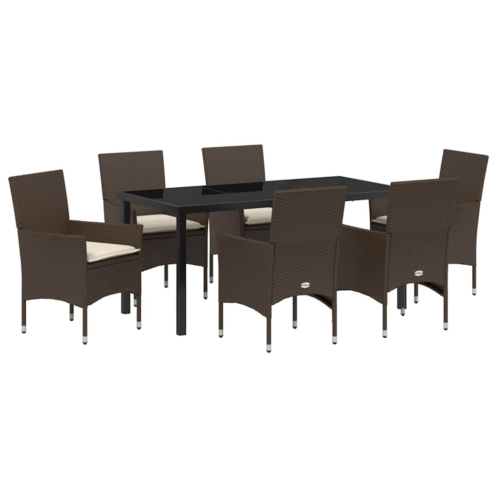 Set da Pranzo per Giardino 7 pcs Marrone Poly Rattan - homemem39