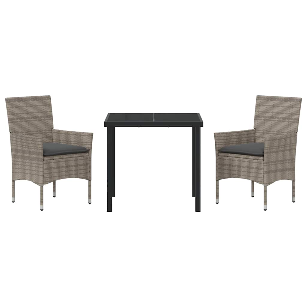 Set da Pranzo per Giardino con cuscino 3 pcs Grigio Poly Rattan - homemem39