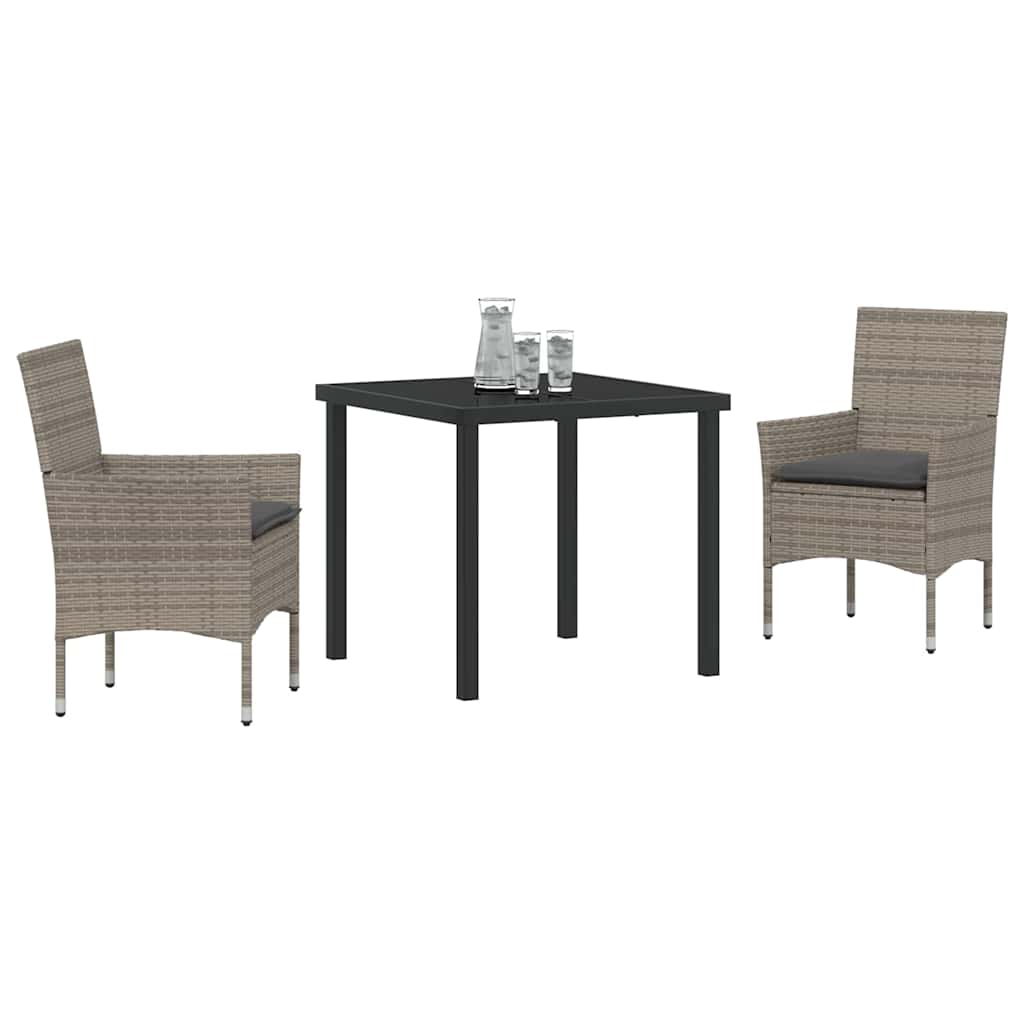 Set da Pranzo per Giardino con cuscino 3 pcs Grigio Poly Rattan - homemem39